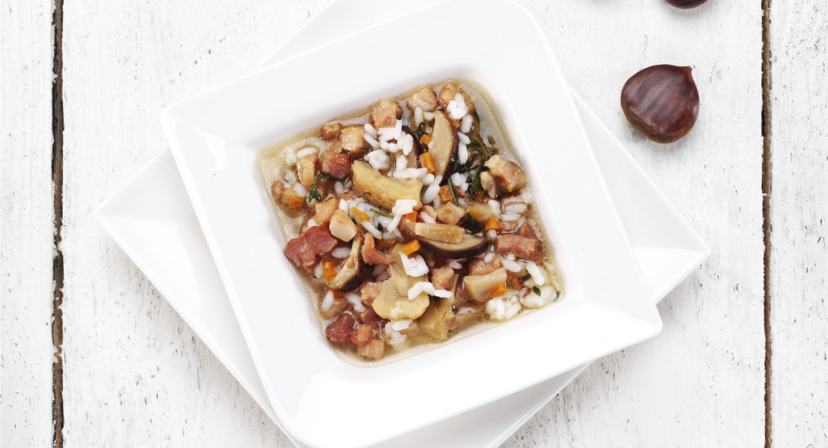 Soupe de riz, châtaignes et cèpes