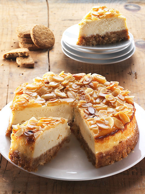 Cheesecake de biscuits à l’épeautre, aux amandes et au miel